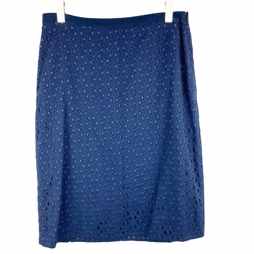 Boden Navy Blue Crochet Eyelet Pencil Skirt Size US 2R